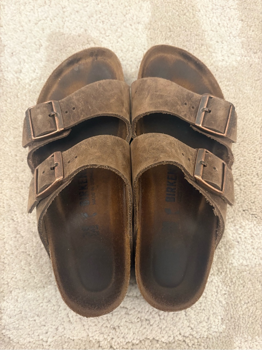 Birkenstock Brown Double-Buckle Leather Slides
